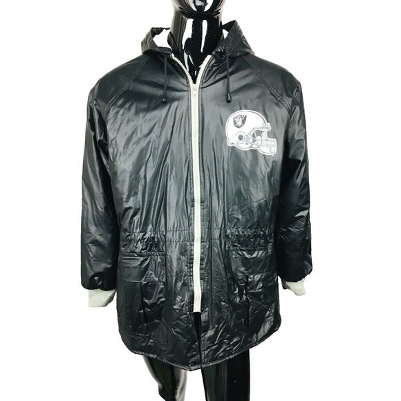 Vintage 90s RAIDERS NFL Black Silver Vinyl Game Day Jacket Size M/L/XL RARE - Picture 3 of 8